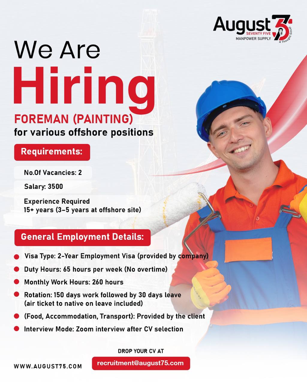 Hiring Offshore Foreman Painting Job UAE